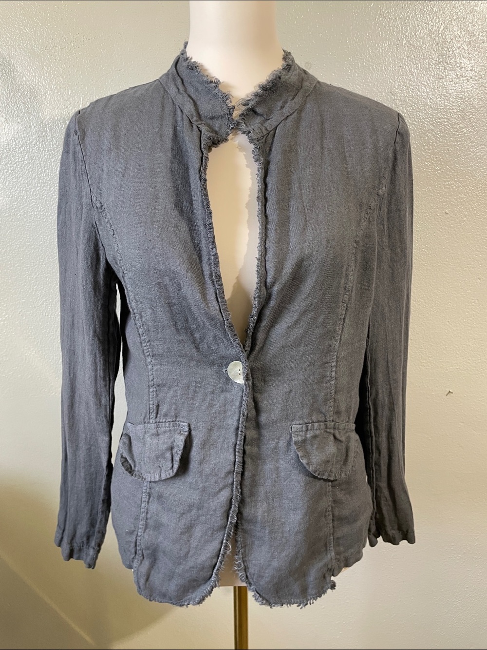 Artwear Linen Eyelet Button Jacket Gray Small Italian Made Tempo Paris Textured